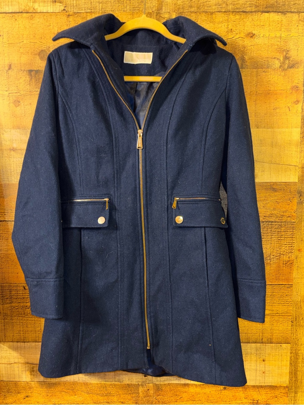 Michael Kors Navy Blue Wool Blend Coat